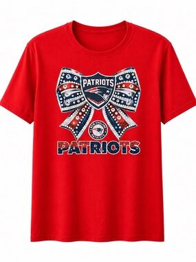 NEW ENGLAND PATRIOTS Football Red Logo Bow T‑Shirt